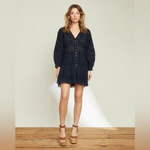 Veronica Beard Navy Long Sleeve Addilyn Dress